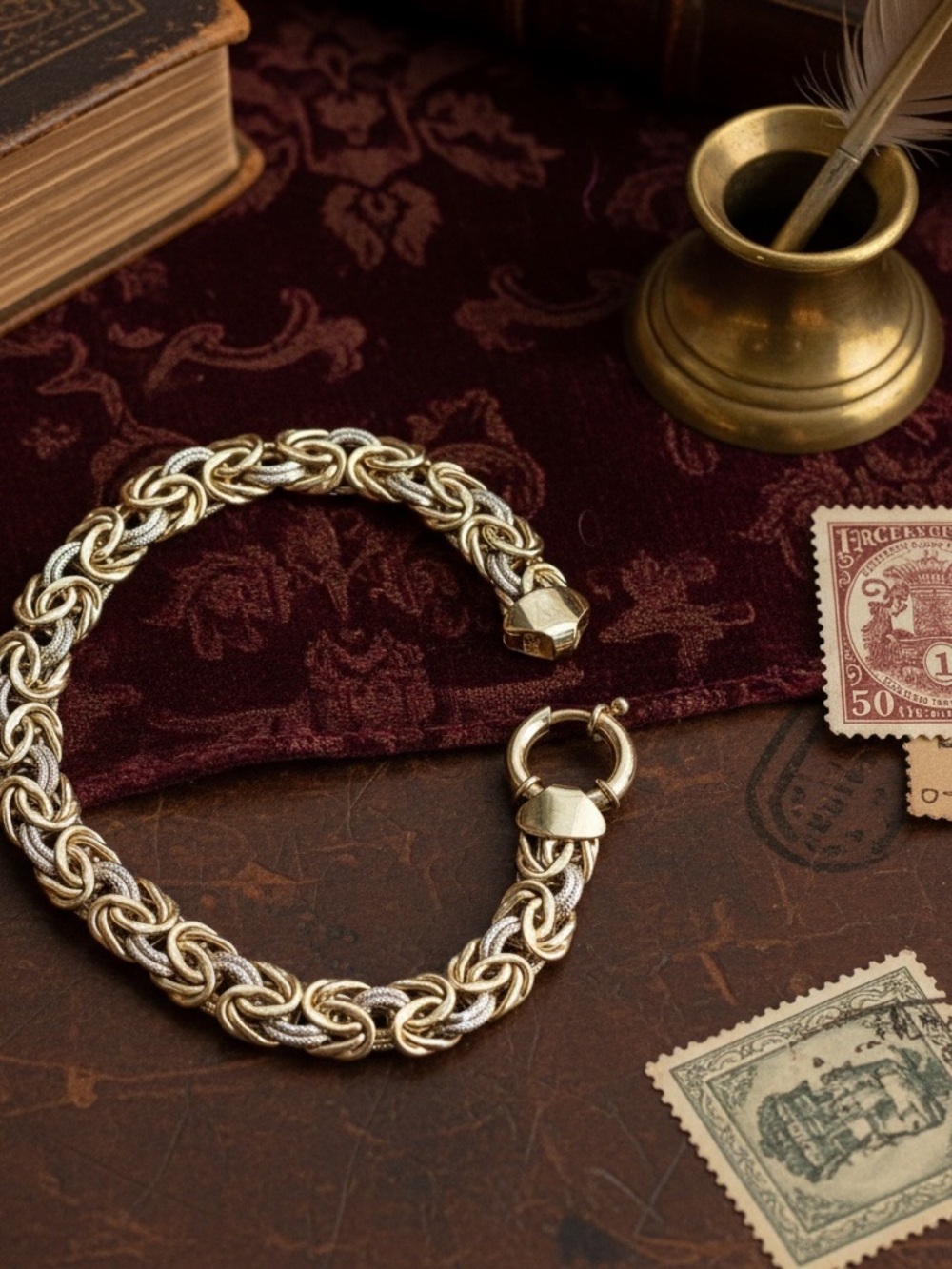 Classic Two-Tone Italian Rosetta Scalare bracelet Stamped - Picture 2 of 6